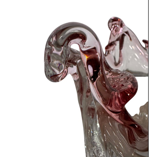 1970s Late 20th Century Amethyst and Crystal Murano Sommerso Fazzoletto Art Glass Vase For Sale - Image 5 of 13