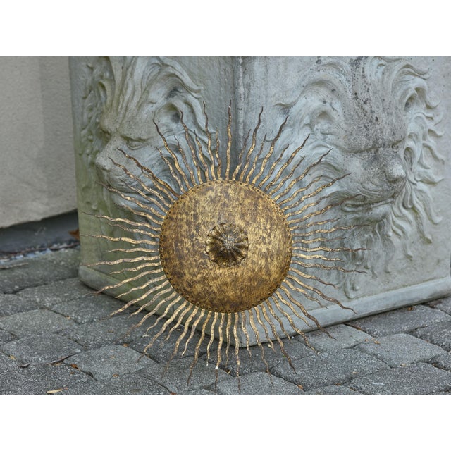 Mid 20th Century Spanish Midcentury Gilt Metal Sunburst Chandelier with Wavy Rays For Sale - Image 12 of 12