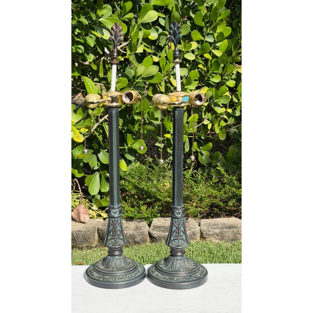 Black Vintage Stiffel Neoclassical Bronze Table Lamps, Pair For Sale - Image 8 of 12