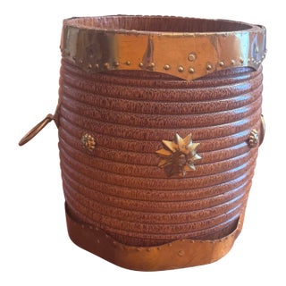 Antique South Indian Wood and Brass Rice Bucket Container, 19th Century For Sale