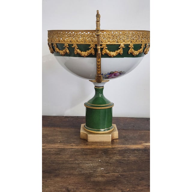 Mid-20th Century French P. Limoges Hand-Painted Porcelain & Gilt-Metal Pedestal Centerpiece Bowl For Sale - Image 10 of 18