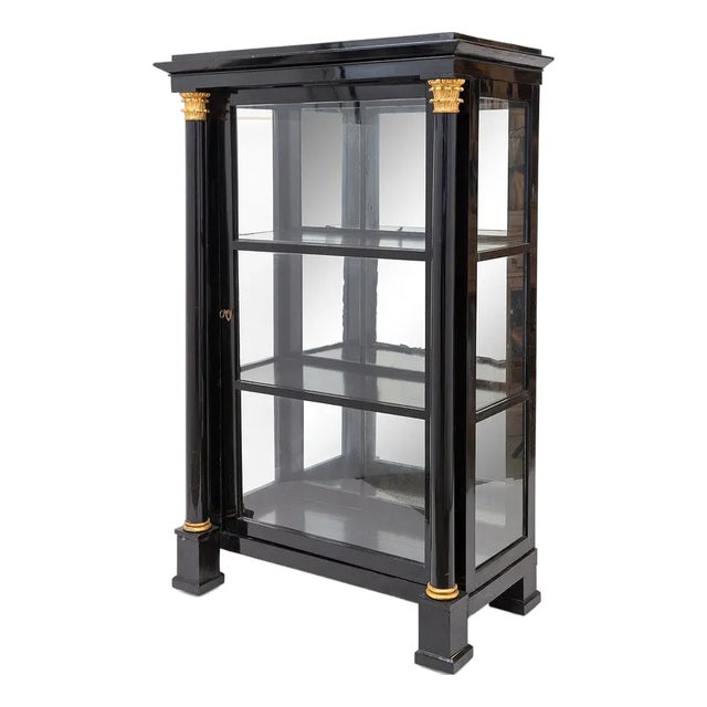 Antique Austrian Neoclassical Black Lacquer Parcel-Gilt Vitrine Cabinet For Sale