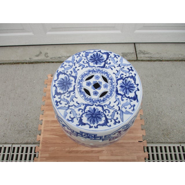 Blue White and Blue Ceramic Chinese Garden Stool For Sale - Image 8 of 10