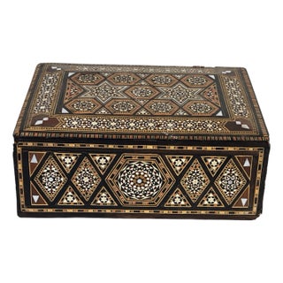 Antique Persian Khatam Inlaid Wood Secret Drawer Jewelry Box C. Late 19th Century For Sale