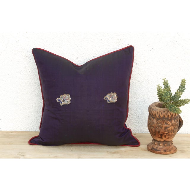 Crafted in India from a lustrous silk-blend textile, this pillow cover is embellished by hand with traditional Zardozi-...