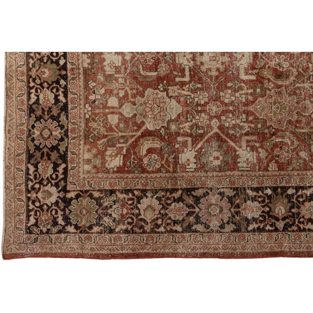 Persian 1920s Handmade Antique Persian Mahal Floral Wool Rug in Rust For Sale - Image 3 of 7