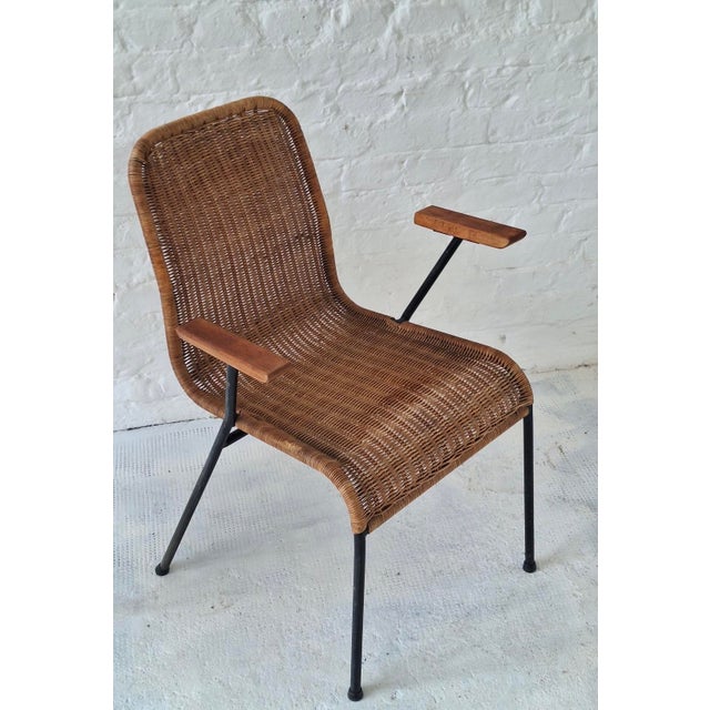 Mid-Century Modern Rattan and Iron Stackable Elbow Chairs by Gian Franco Legler, Switzerland, 1960s, Set of 2 For Sale - Image 3 of 11
