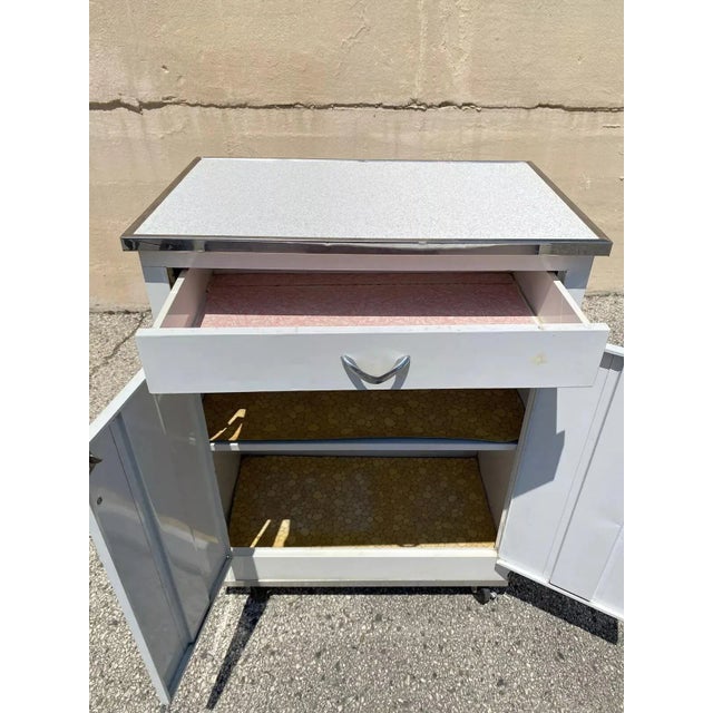 Late 20th Century Vintage Art Deco Style White Steel Metal Kitchen