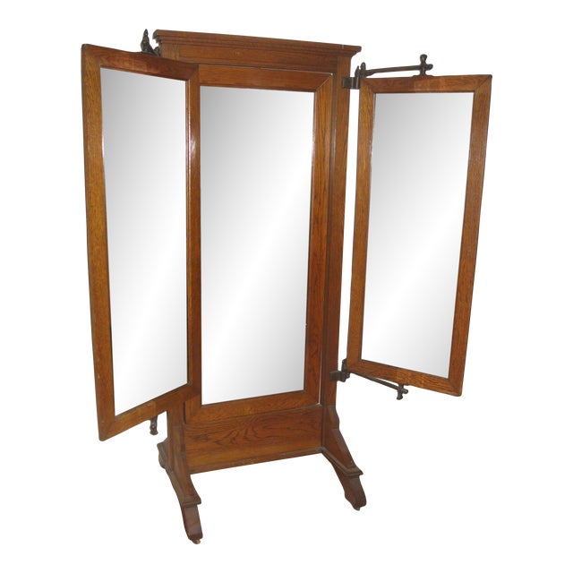 1920 Oak Trifold Dressing Room Mirror For Sale