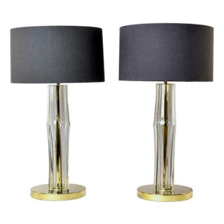New Clear Glass Italian Lamps With Brass Fittings - Pair For Sale