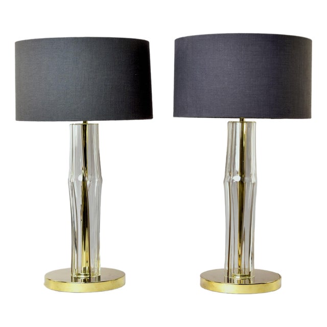 New Clear Glass Italian Lamps With Brass Fittings - Pair For Sale