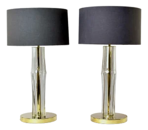 New Clear Glass Italian Lamps With Brass Fittings - Pair