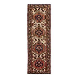 1960s Vintage Persian Heriz Rust Handmade Medallion Wool Runner