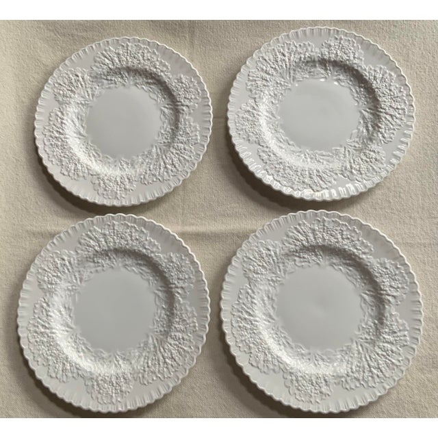 1930s 1930s Spode Savoy Cabbage Leaf Embossed White Dinner Plates — English Bone China, Set of 4 For Sale - Image 5 of 18