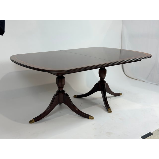 Late 20th Century Late 20th Century Henkel Harris Three-Leg Double Pedestal Dining Table Set With 8 Chairs For Sale - Image 5 of 12