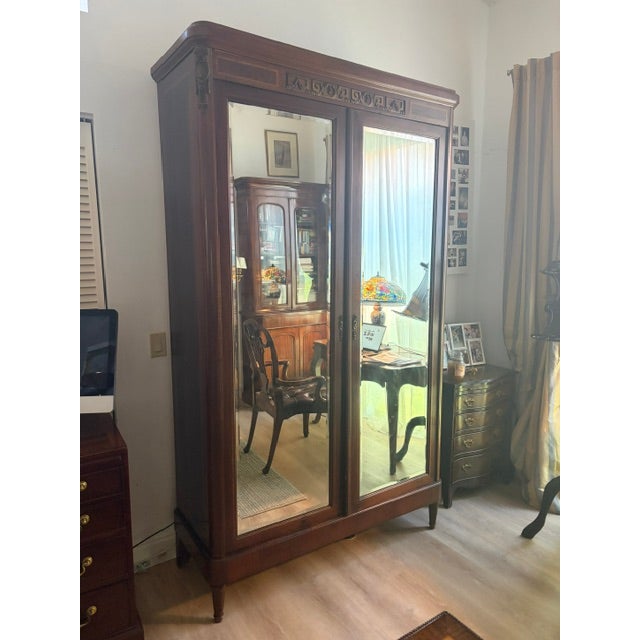 Traditional Antique French Empire Mahogany Mirrored Armoire For Sale - Image 3 of 16