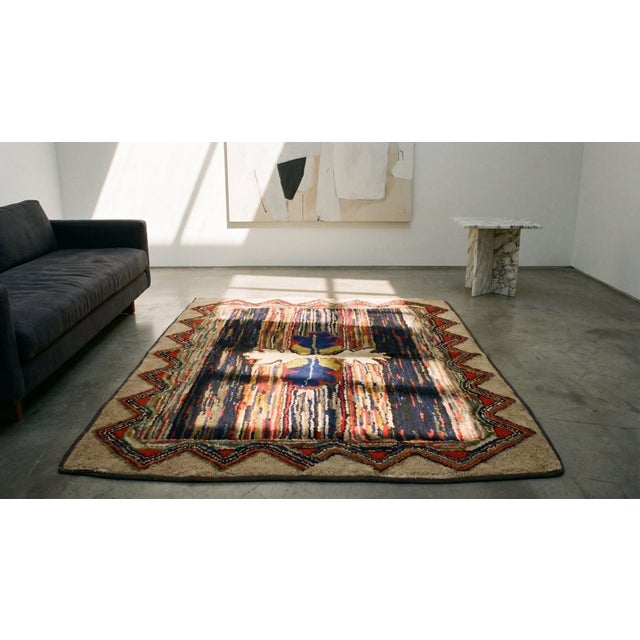 Textile 1930s Multicolor Floral Folk Art Antique American Hooked Rug 3'6" X 4'4" Handknotted Wool Carpet For Sale - Image 7 of 8
