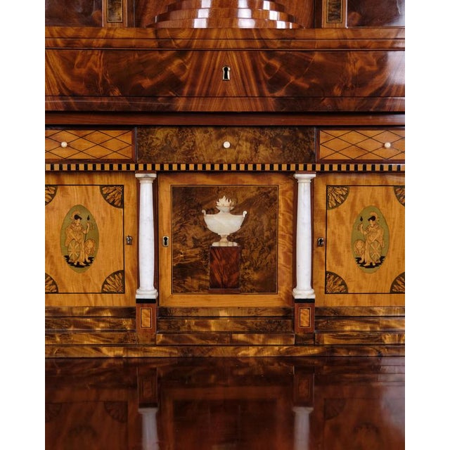 Antique Empire Secretary Desk in Hand-Polished Mahogany with Marquetry, 1840s For Sale - Image 11 of 12