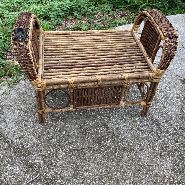 1930s Bohemian Rattan and Bamboo Bench For Sale - Image 11 of 12
