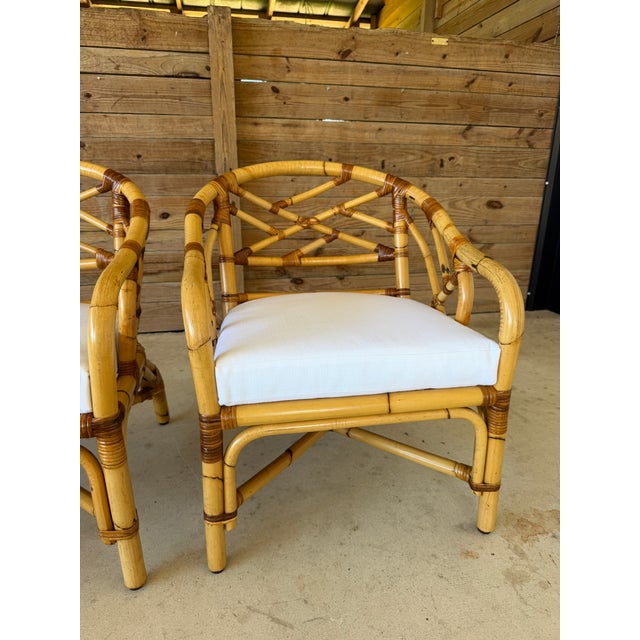Mid-Century Rattan Barrel Lounge Chairs With New Sunbrella Cushions-Pair For Sale In Naples, FL - Image 6 of 12