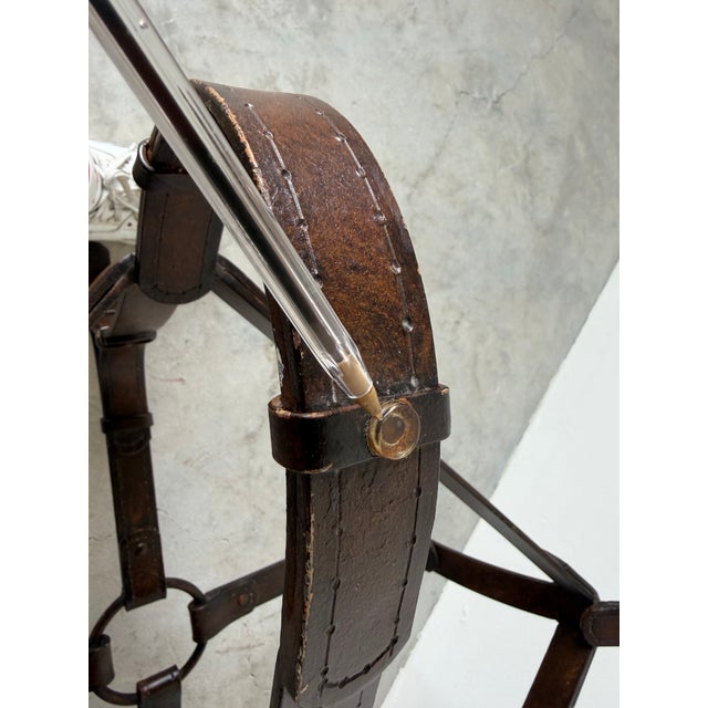 Jacques Adnet / Hermès Style Trompe L’Oeil Faux Leather Strap Side Table With Glass Top For Sale - Image 12 of 12