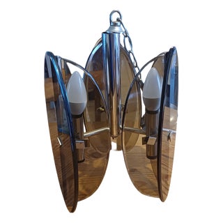 Vintage Chrome and Smoked Glass Chandelier attributed to Fontana Arte, 1970 For Sale