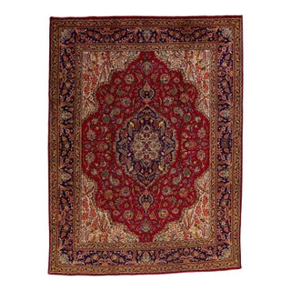 1960s Vintage Tabriz Red Handmade Medallion Wool Rug For Sale
