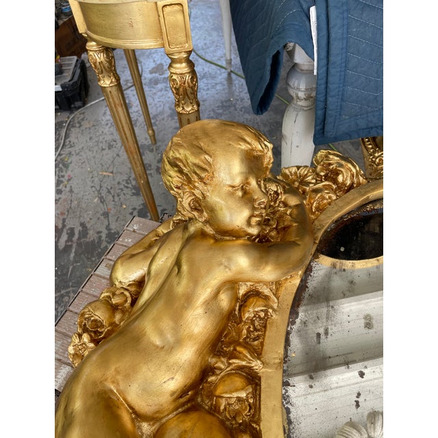 Plastic Restored Vintage 1960s Cherub Wall Mirror – Faux Gold Leaf Finish, Epoxy Resin Frame, Crown & Putti Design For Sale - Image 7 of 8