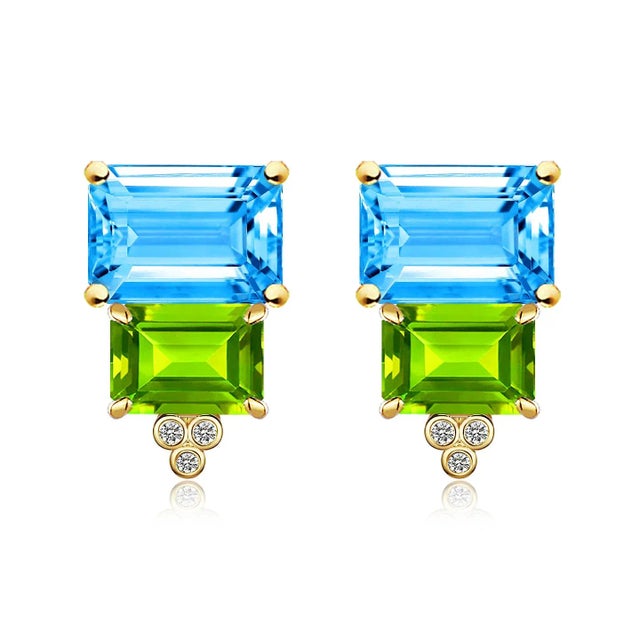 Metal GemFusion 17.83ctw Topaz Peridot Diamond Convertible Drop Earrings in 14k Yellow Gold-Set of 2 For Sale - Image 7 of 9