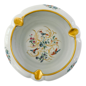 Large Vintage French Limoges Porcelain Ashtray With Birds of Paradise & 22k Gold Gilding