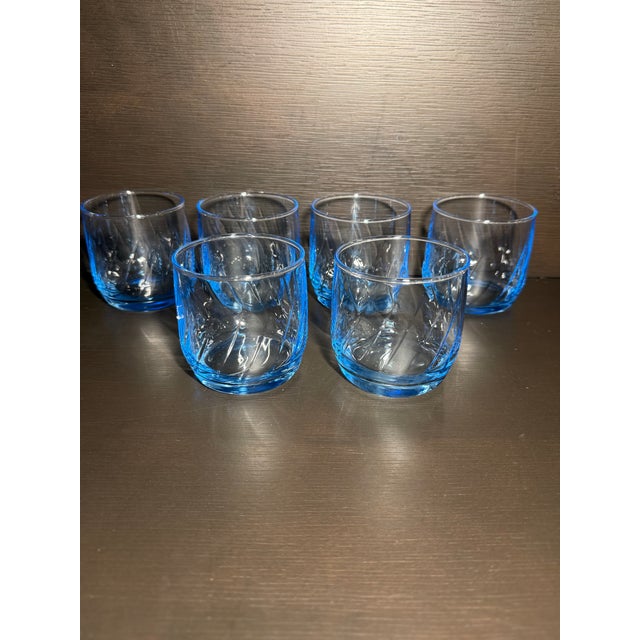 Glass Vintage Anchor Hocking Misty Blue Optic Swirl Glasses Set 9 pcs For Sale - Image 7 of 12