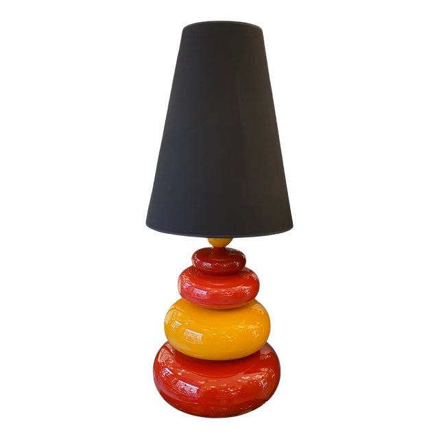 Albret Red and Yellow Ceramic Lamp, 1980s For Sale