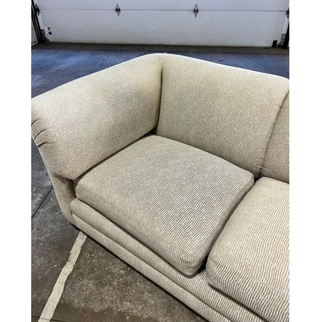 Beige Vintage Mid Century Modern Milo Baughman Style Chrome Base 3 Piece Sectional Sofa For Sale - Image 8 of 8
