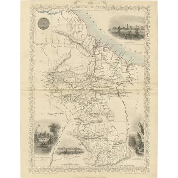 Tallis Map of British Guiana with Colonial Vignettes and Other Landmarks, 1851 For Sale - Image 6 of 6