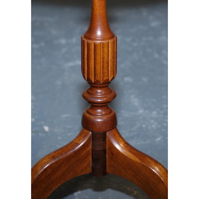Vintage Georgian Style Tripod Table with Scalloped Edge and Brown Leather Top For Sale - Image 6 of 10