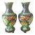 Pair of Vintage Cloisonné Enamel Vases – Phoenix & Peony Motif, Sapphire Blue Ground For Sale