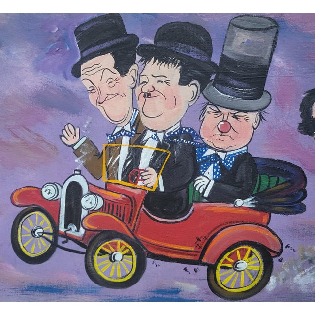 Vintage Mid-Century Modern Hollywood Comedian Legends Oil Painting on Canvas Comedians For Sale - Image 4 of 9