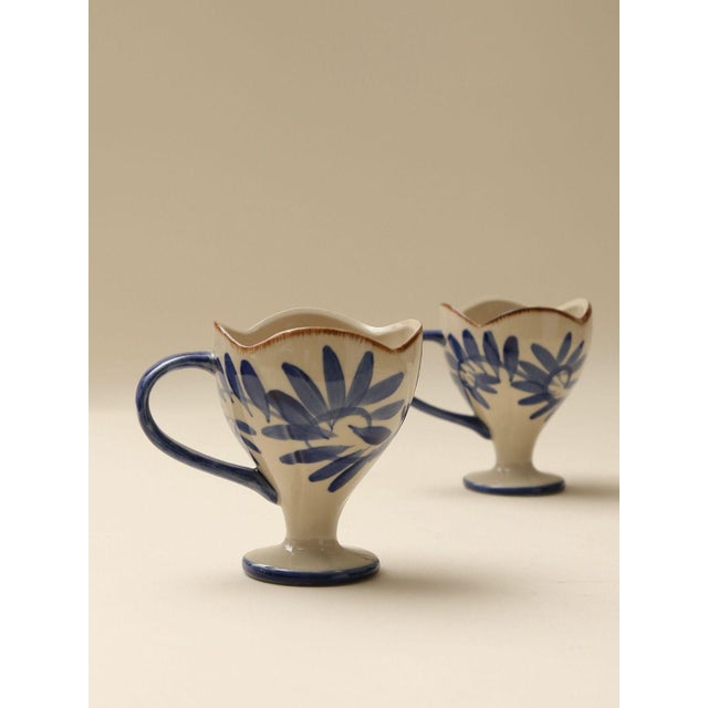 Art Deco Hand-Painted Vintage-Style Uniquely Shaped Coffee Cup - Set of 2 For Sale - Image 4 of 7