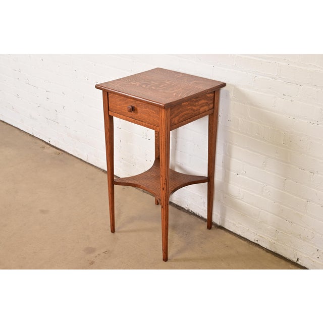 Charles Limbert Limbert Style Antique Mission Oak Arts & Crafts Nightstand or Occasional Side Table, Circa 1900 For Sale - Image 4 of 11