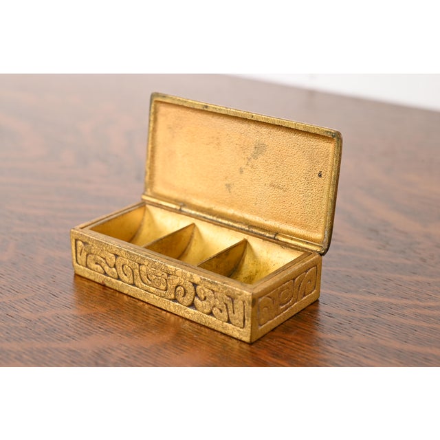 Metal Tiffany Studios New York Zodiac Bronze Doré Stamp Box For Sale - Image 7 of 12