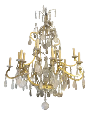 Mid 20th Century Glamorous Italian 22k Gold Leaf & Rock Crystal Chandelier. 20th Century.
