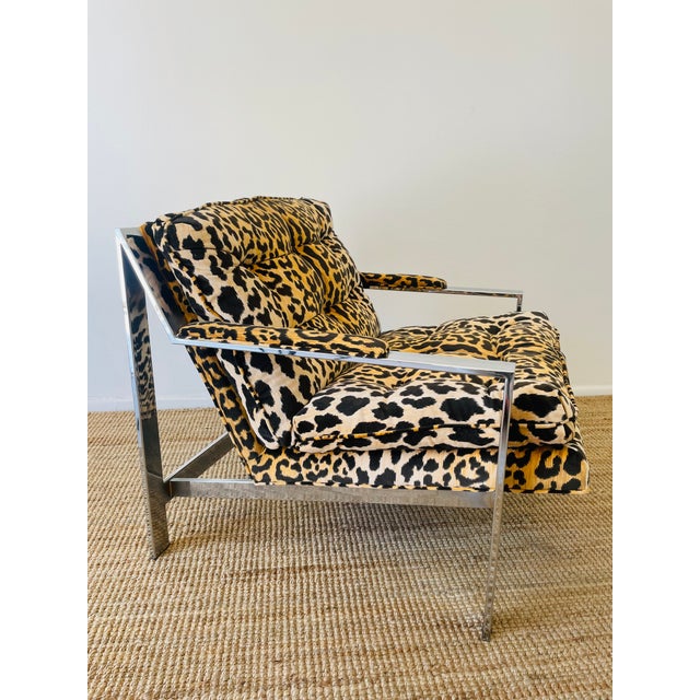 Vintage 1970s Cy Mann Pair of Leopard & Chrome Lounge Chairs Mid Century Modern For Sale - Image 12 of 17