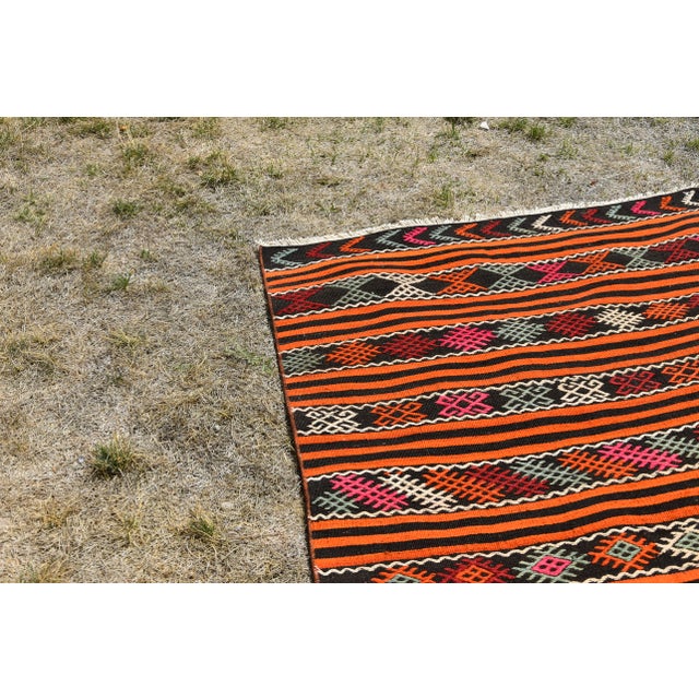 Orange 1970s Traditional Striped Large Kilim For Sale - Image 8 of 12