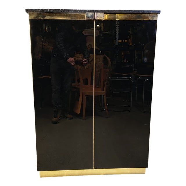 Black Lacquer and Marble Bar in the style of Maison Jansen, 1970s For Sale