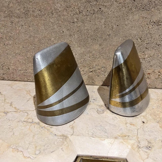 1950s Mid-Century Modern Ben Seibel Abstract Gold Silver Brass Bookend Set For Sale - Image 5 of 10