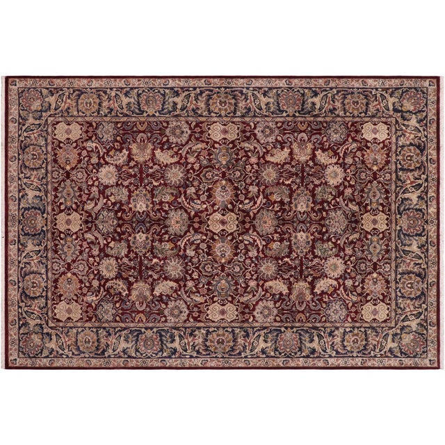 Maroon Shabby Chic Floral 1990's Pak-Persian Red/Blue Wool Rug - 6'1'' X 8'9'' For Sale - Image 8 of 9