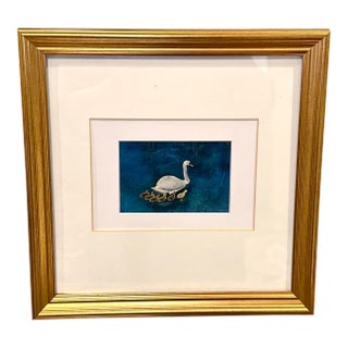 Framed Vintage Swan Postcard, 1960s Bavarian Südbild Print For Sale