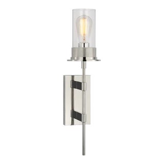 Ray Booth for Visual Comfort Signature Beza Large Tail Sconce in Polished Nickel with Clear Glass For Sale