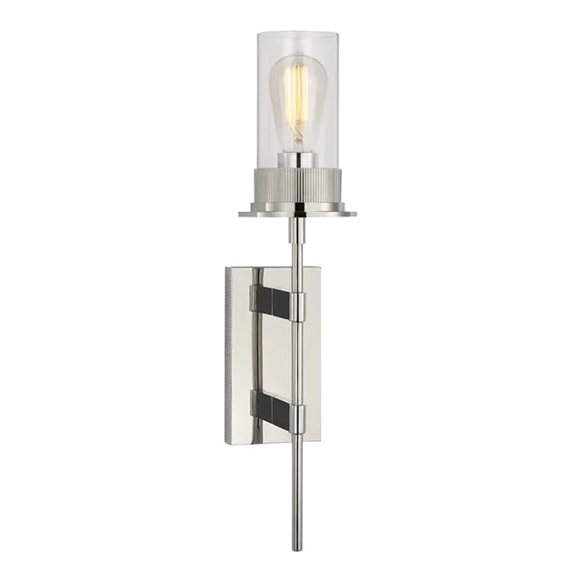 Ray Booth for Visual Comfort Signature Beza Large Tail Sconce in Polished Nickel with Clear Glass For Sale
