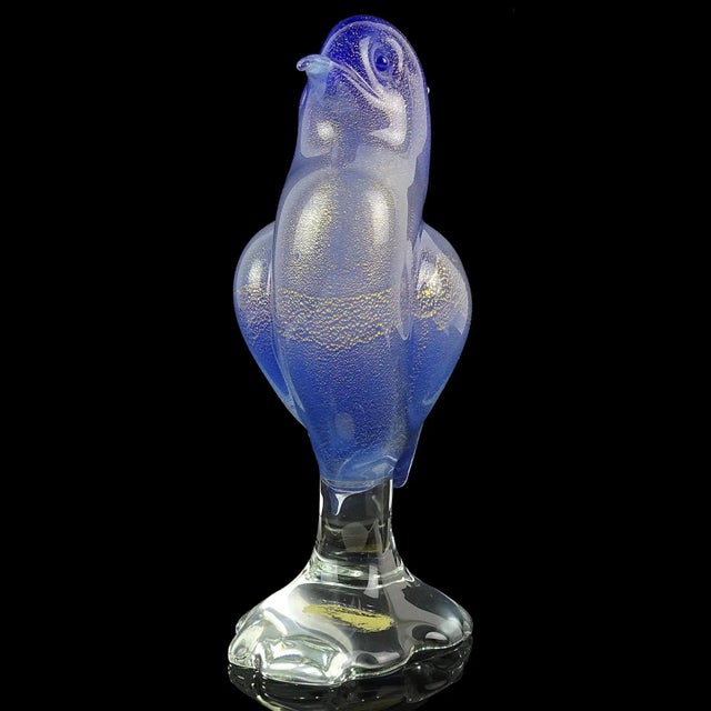 Seguso Vintage Seguso Murano Cobalt Blue Opal Gold Flecks Italian Art Glass Mid-Century Bird Sculpture For Sale - Image 4 of 8